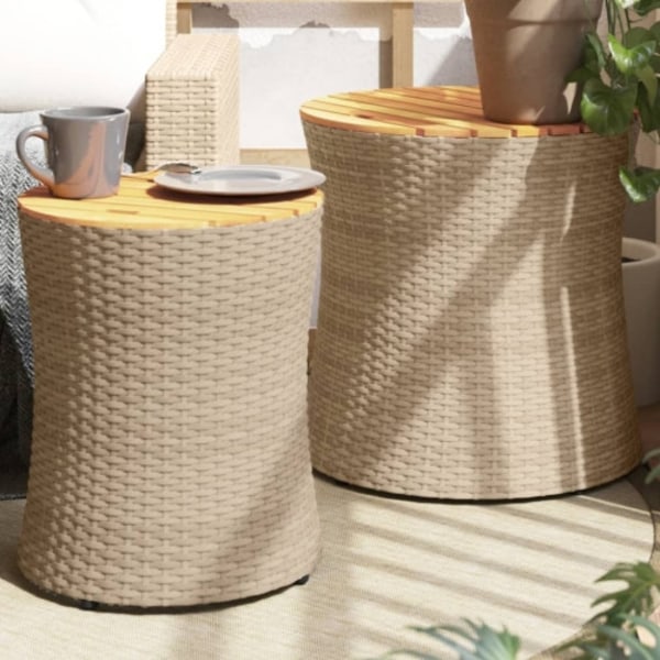 Sidobord 2 delar med träskiva beige konstrotting