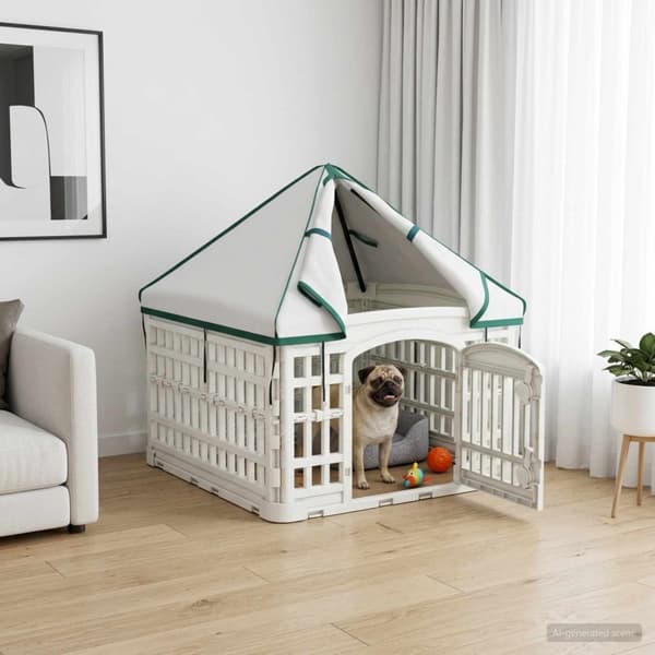 4 Panel Hund Playpen med Tak Vit 63 x 63 x 67 cm Plast