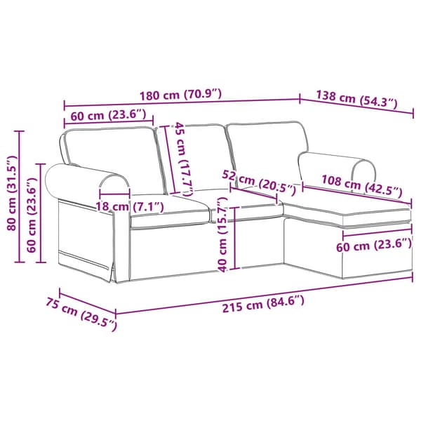 Soffa Svart 215 x 138 x 80 cm tyg