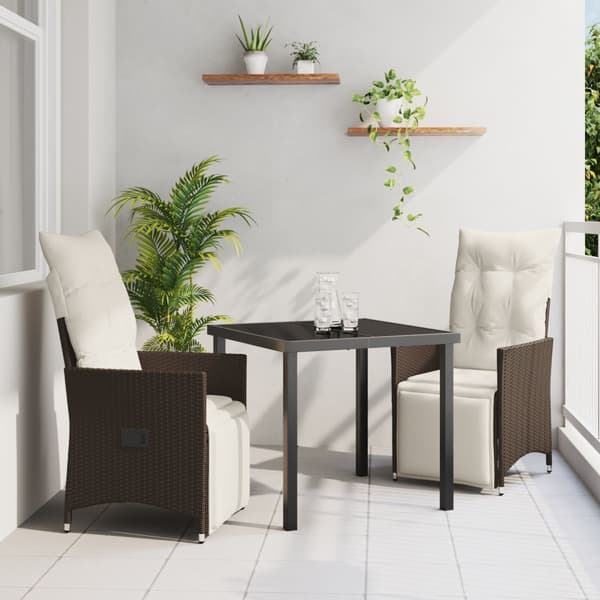 Trädgårdsmöbelset med kudde 3 pcs Brun konstrotting