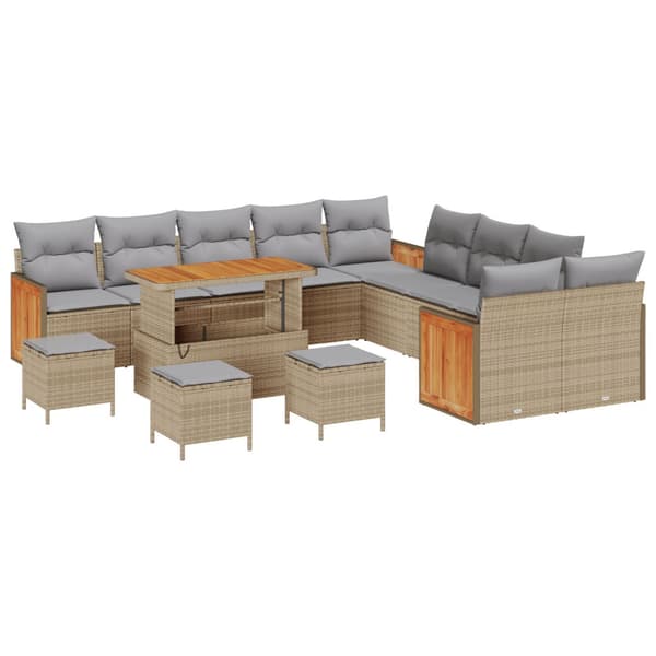 Trädgårdsoffset med kudde 14 pcs Beige och Ljusgrå