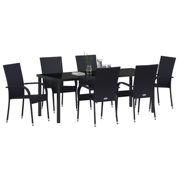 Trädgårdsmöbelset 7 pcs Svart Pulverlackerat stål