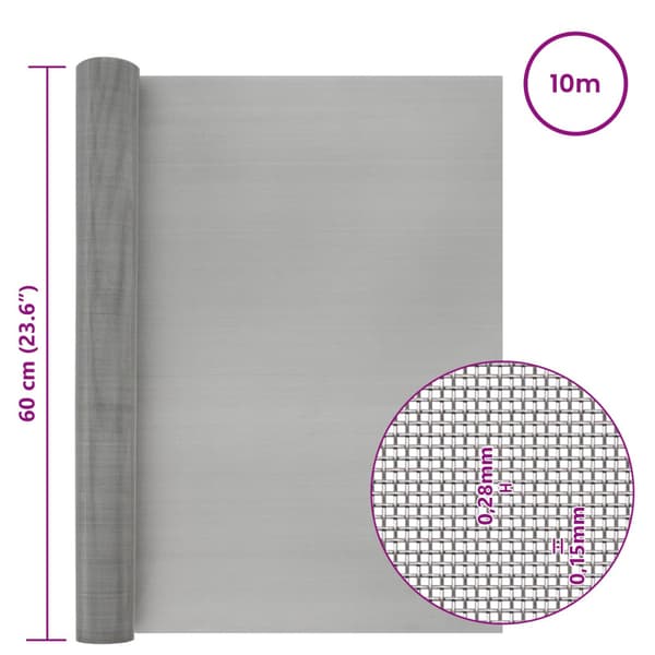 Nätduk 60 x 1000 cm 60 Mesh Rostfritt stål 201 Silver