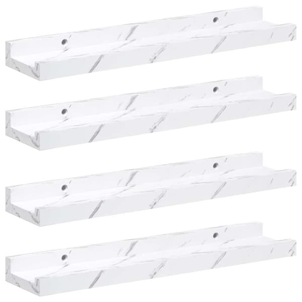 Vägg hylla Väggmonterat 4 pcs Vit marmor 40 x 9 x 3 cm