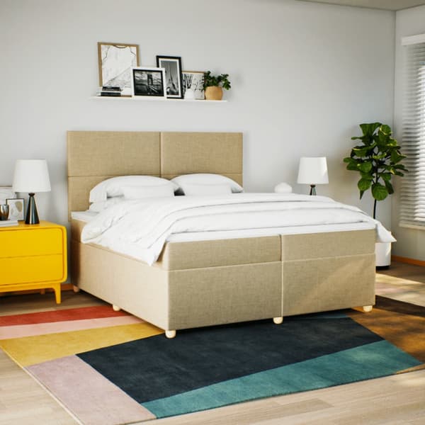 Ramsäng med madrass gräddvit 200x200 cm tyg
