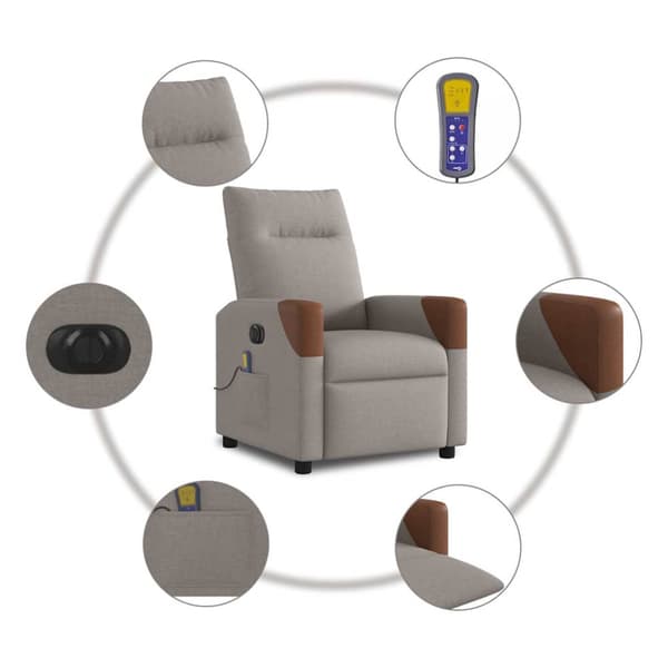Elektrisk massagefåtölj taupe tyg