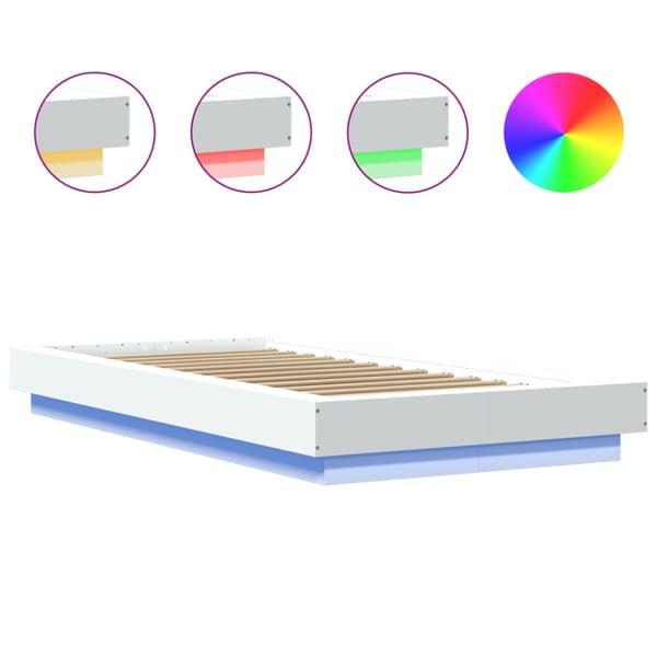 Sängram med LEDs vit 100x200 cm konstruerad trä