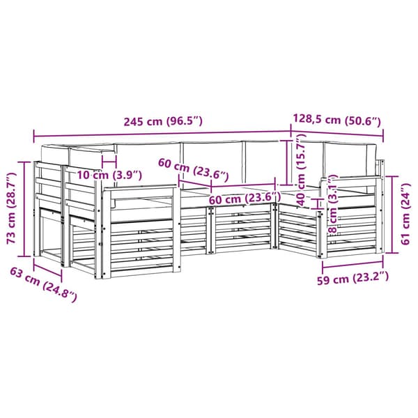 Utomhussoffset 5 pcs Vit och grädde 245 x 128,5 x 73 cm