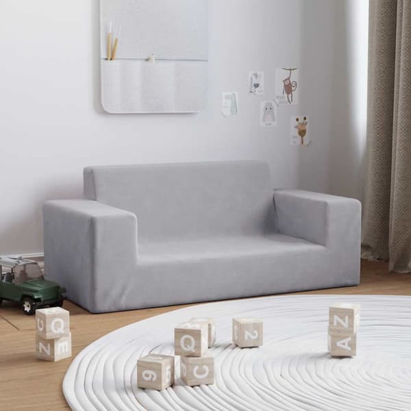 Barnsoffa 2-sits ljusgrå mjuk plysch