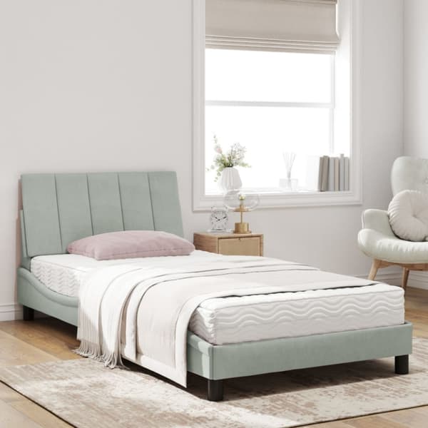 Bed Frame without Mattress "Hanko" Light Grey 100x200 cm Velvet