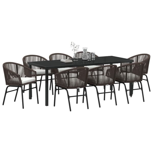 Trädgårdsmöbelset 9 pcs Brun Pulverlackerat stål