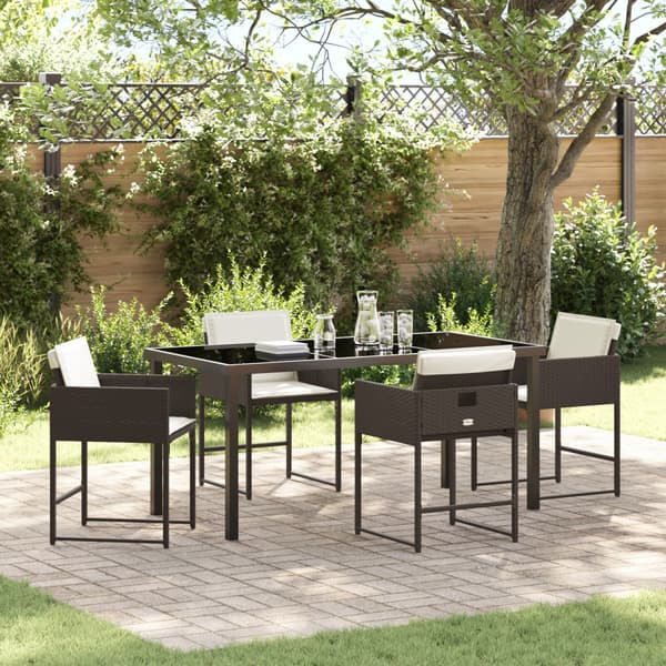 Trädgårdsmöbelset med kudde 5 pcs Brun konstrotting