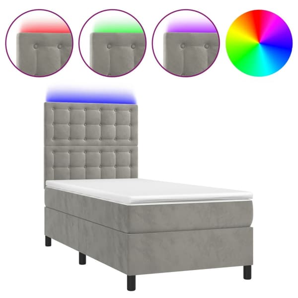 Ramsäng med madrass & LED ljusgrå 80x200 cm sammet