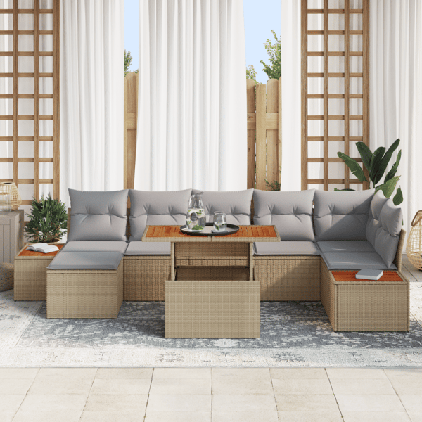 Trädgårdsoffset med lagring 8 pcs Beige Poly rattan