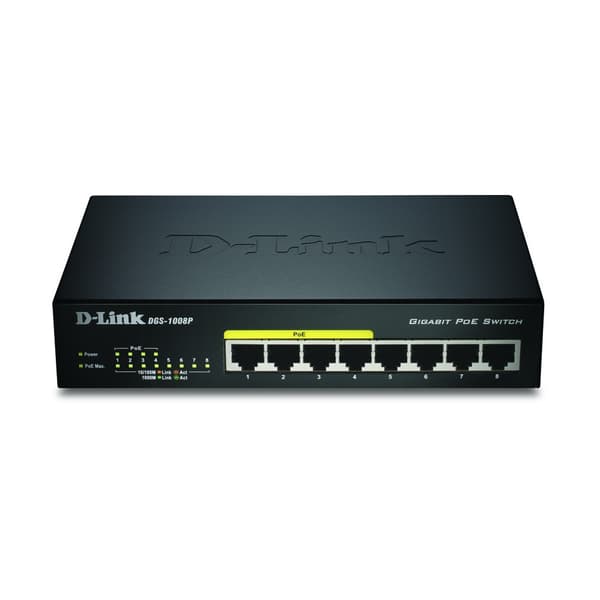 D-Link DGS-1008P/E nätverksswitchar Ohanterad L2 Strömförsörjning via Ethernet (PoE) stöd Svart