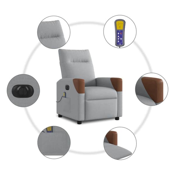 Elektrisk massagefåtölj ljusgrå tyg