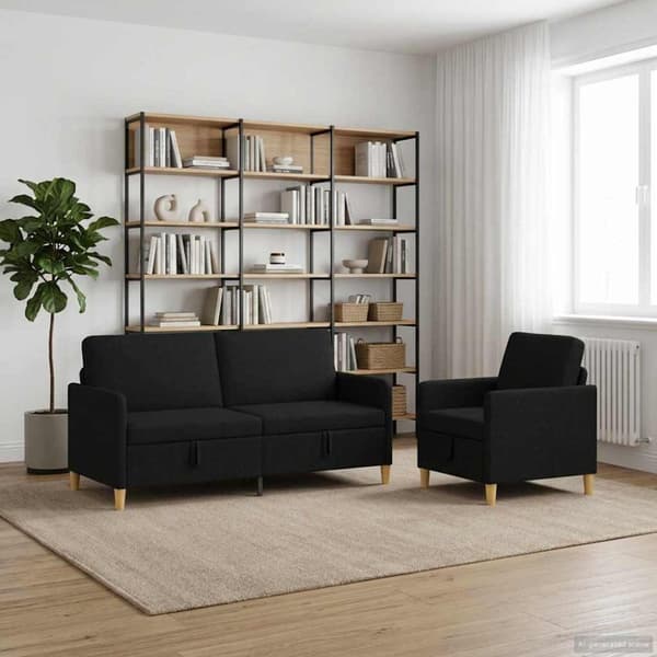 Soffgrupp med förvaring 2 pcs Svart Polyester