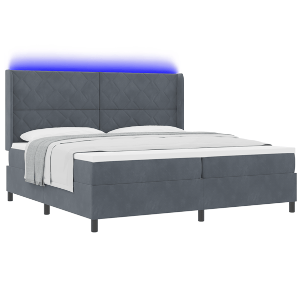 Bäddfjäder med LED-ljusslingor Mörkgrå 200 x 200 cm Sammet