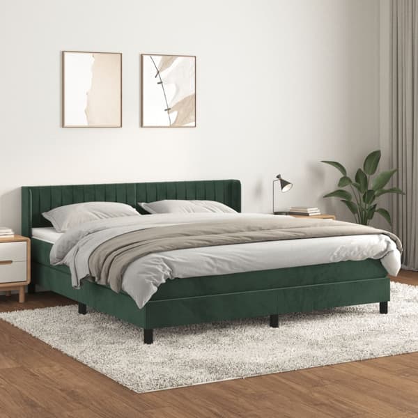 Ramsäng med madrass mörkgrön 160x200 cm sammet
