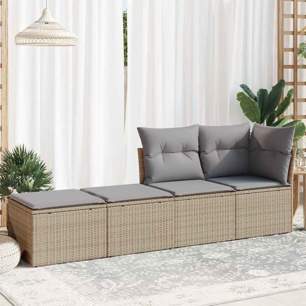 Trädgårdssoffset med dynor 2 delar beige konstrotting akaciaträ