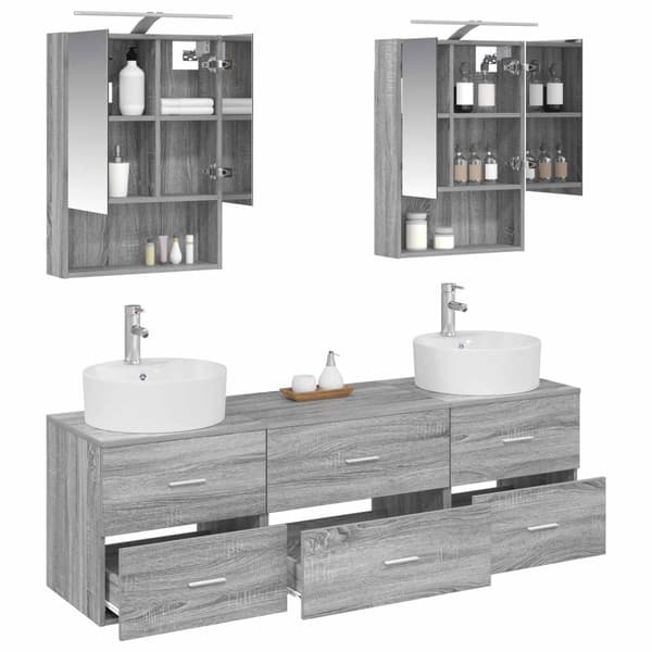 Badrumsmöbelset 5 pcs Grå Sonoma Konstruerat trä och glas