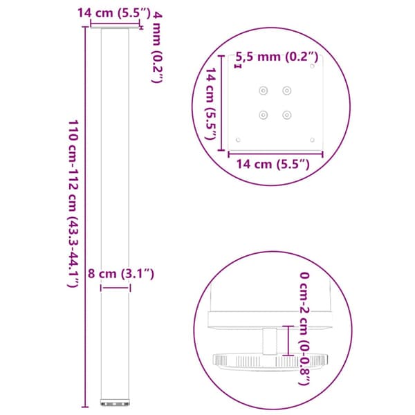 Barbordsben 4 st vita 110-112 cm stål