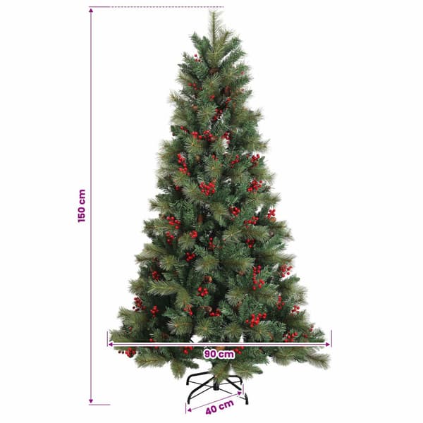 Konstgjord julgran med julkulor 150 cm 150 LED-lampor Varmvit