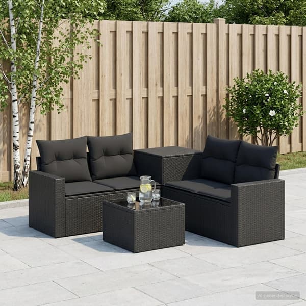 Soffset 6 st Svart Poly Rattan och stål
