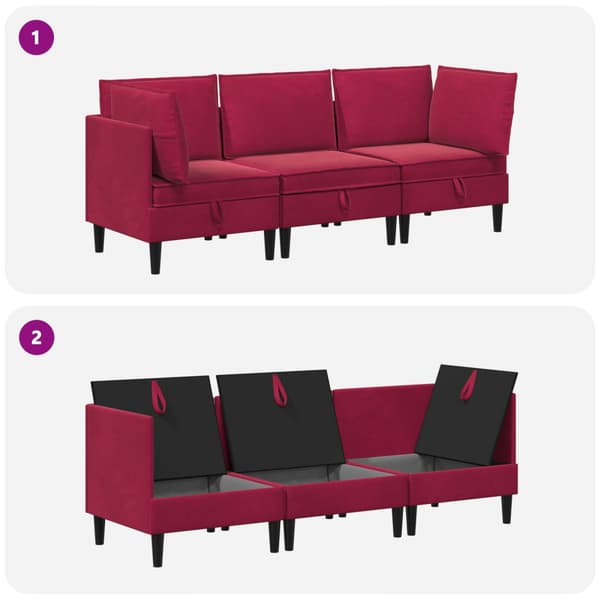 Möbelset för vardagsrummet med kudde 3 pcs Vinröd Sammet