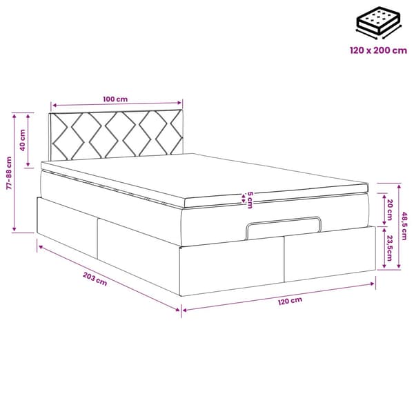 Ottoman säng med madrass Mörkgrå 120 x 200 cm Sammet
