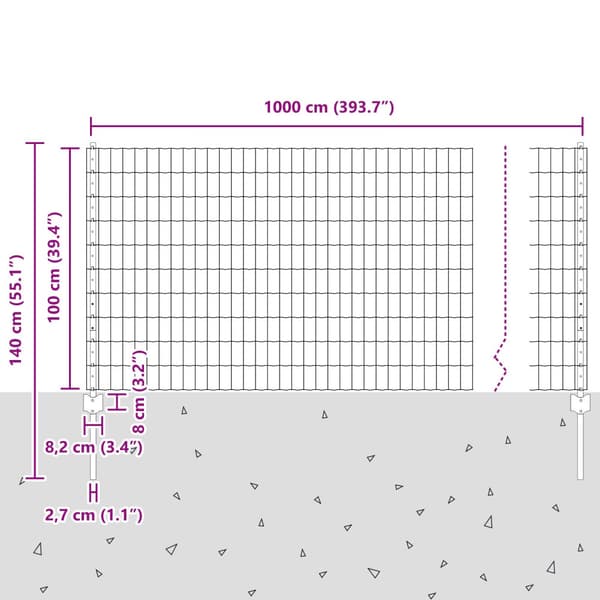 Stängsel med stolpe Grå 1 x 10 m Stål och PVC