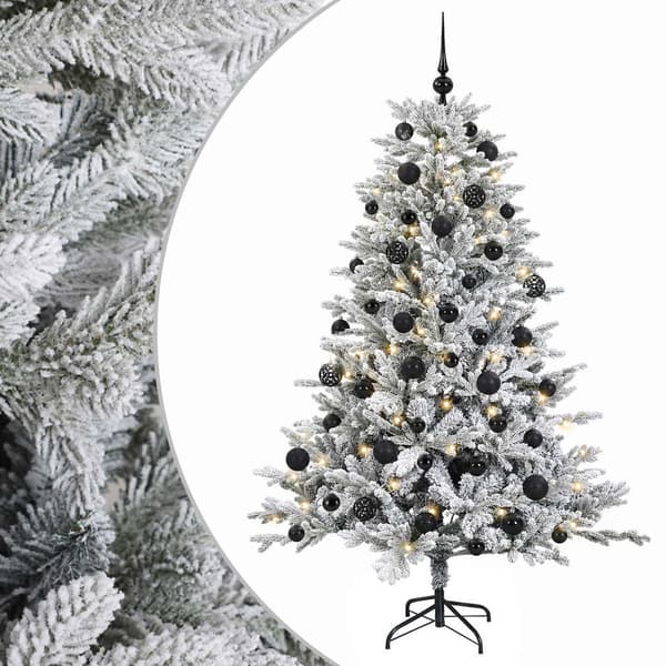 Konstgjord julgran med julkulor 150 cm 150 LED-lampor Varmvit