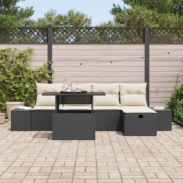 Trädgårdsoffset med kudde med lagring 6 pcs Poly rattan