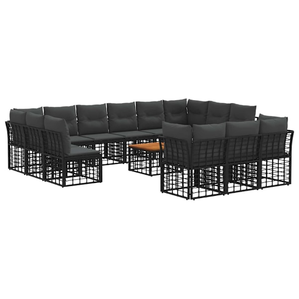 Utomhussoffset 14 pcs Svart och Mörkgrå Polyester