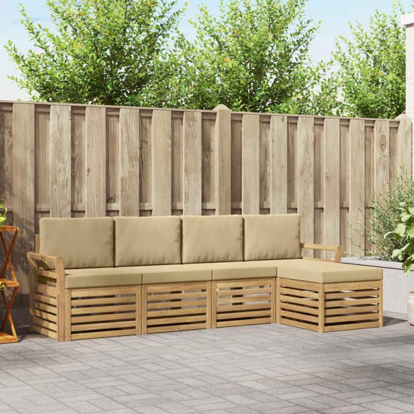 Utomhussoffset 5 pcs Vit och Beige 253 x 122,5 x 73 cm