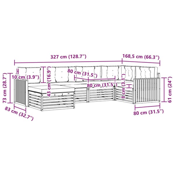 Utomhussoffset 6 pcs Vit och antracit 327 x 168,5 x 73 cm