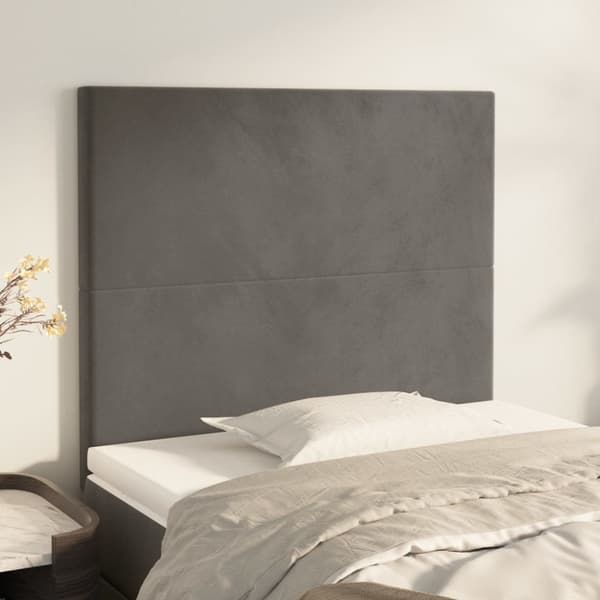 Sänggavel mörkgrå 100x5x118/128 cm sammet
