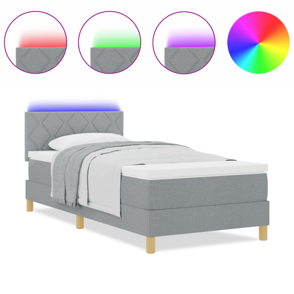 LED Box Säng med LED-ljusslingor Ljusgrå 100 x 200 cm tyg