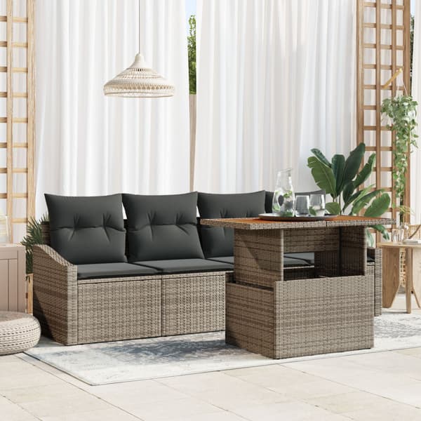 Trädgårdsoffset med kudde 5 pcs Grå Poly rattan