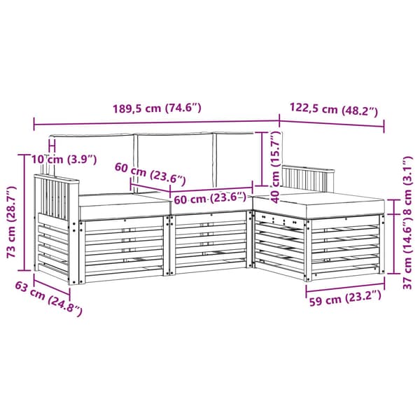 Utomhussoffset 4 pcs Vit och grädde 189,5 x 122,5 x 73 cm