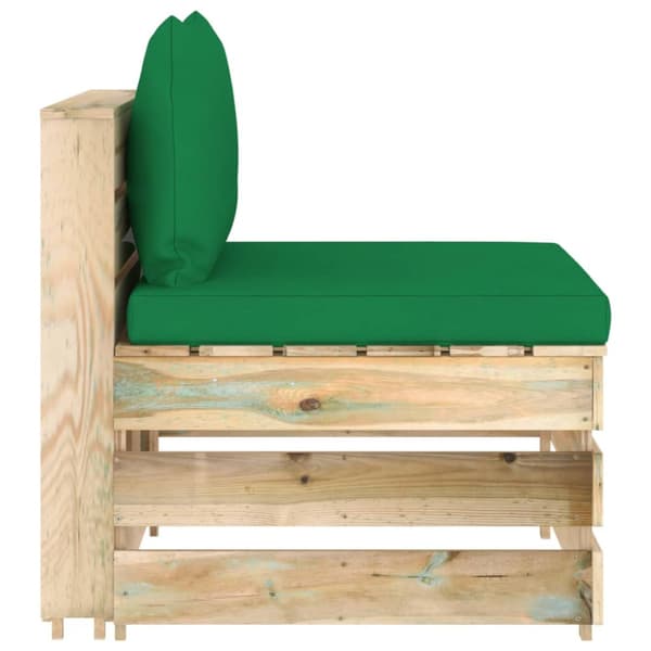 Mittensektion med dynor till pallsoffa tryckimpregnerat trä