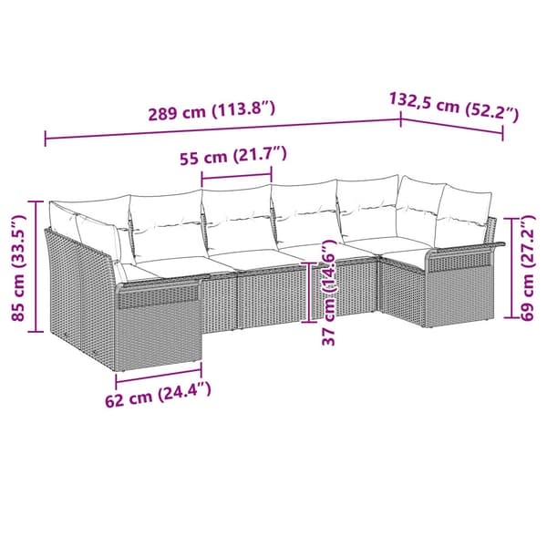 Trädgårdsoffset med kudde 7 pcs Ljusgrå Poly rattan