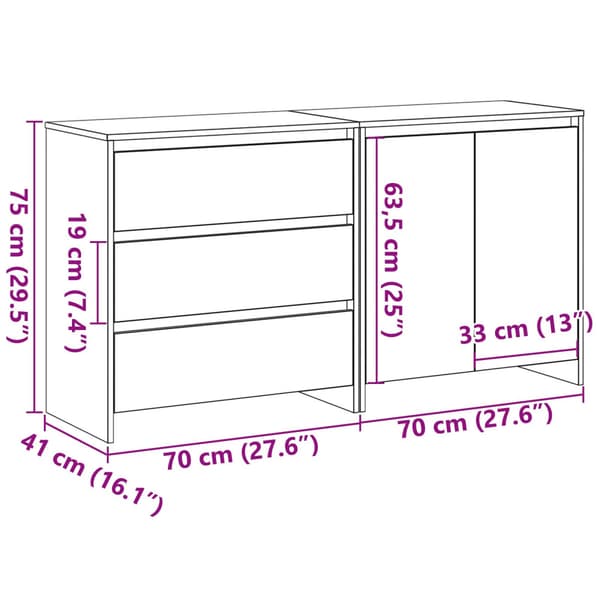 Sideboard med låda 2 pcs Svart 70 x 41 x 75 cm Konstruerat trä