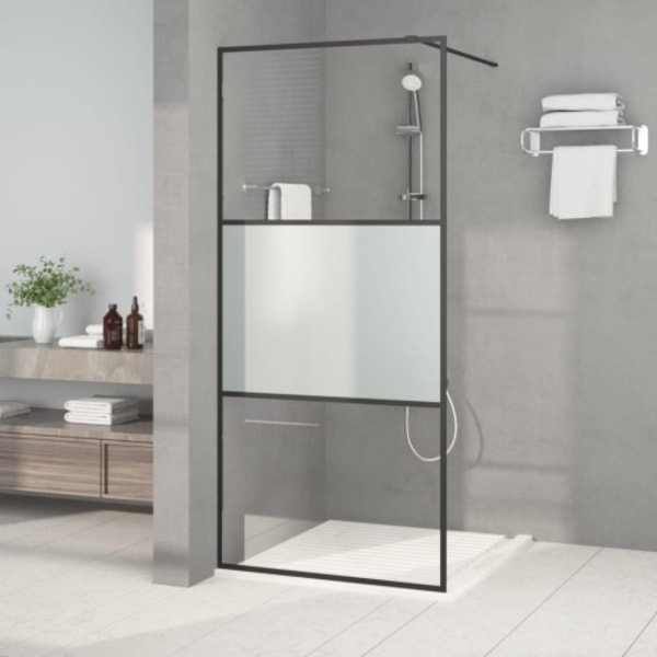Duschvägg svart 90x195 cm halvfrostat ESG-glas
