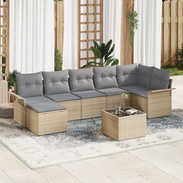 Trädgårdsoffset med kudde med lagring 8 pcs Beige Poly rattan