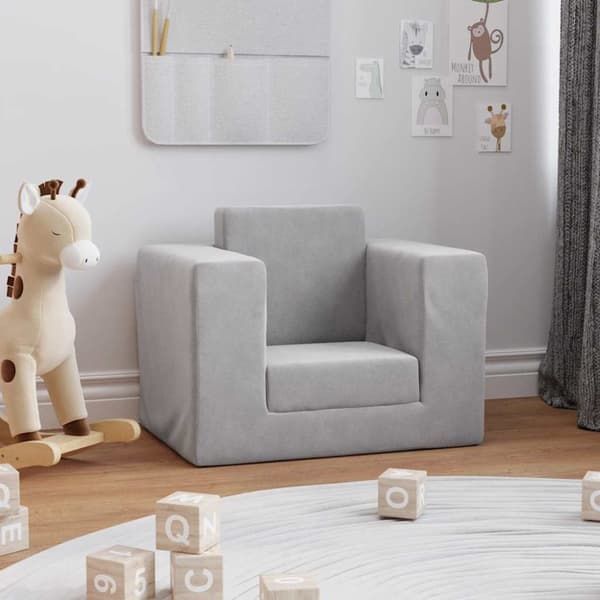 Bäddsoffa för barn ljusgrå mjuk plysch