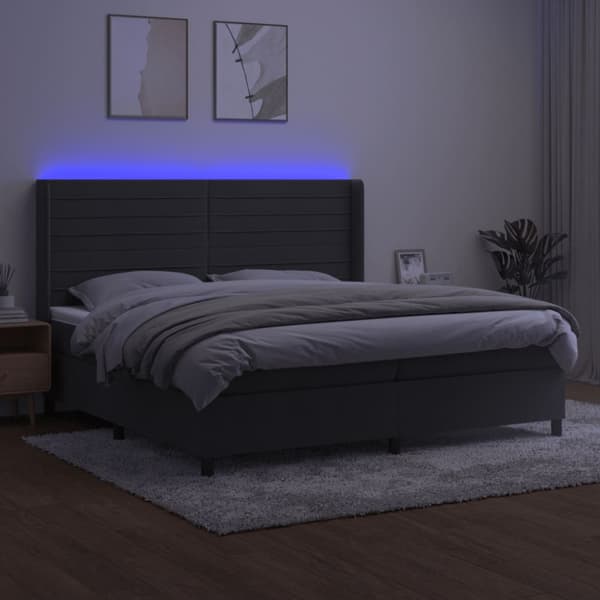 Ramsäng med madrass & LED mörkgrå 200x200 cm sammet