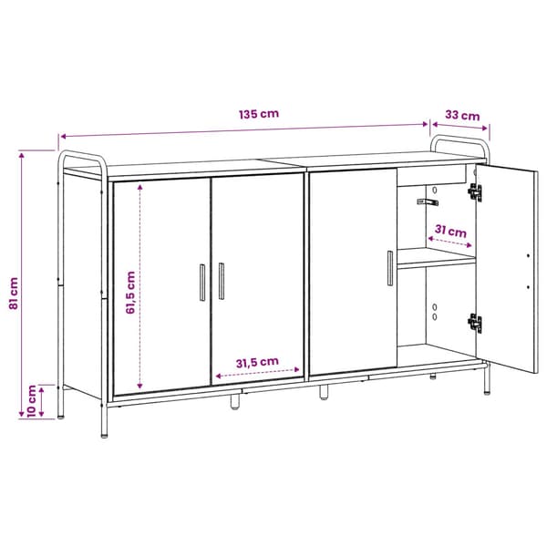 Sideboard Rökt ek 97 x 33 x 81 cm Konstruerat trä