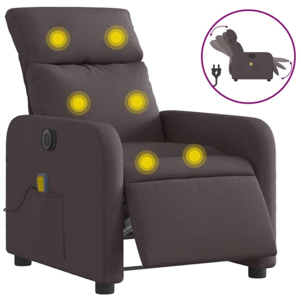 Elektrisk massagefåtölj mörkbrun tyg