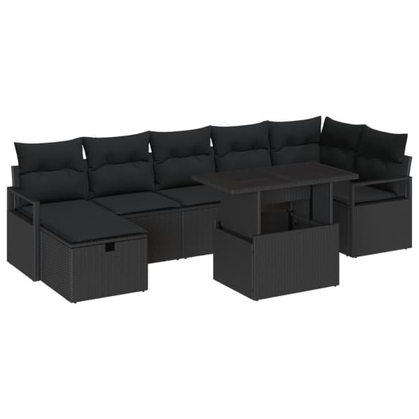 Trädgårdsoffset med kudde med lagring 8 pcs Svart Poly rattan